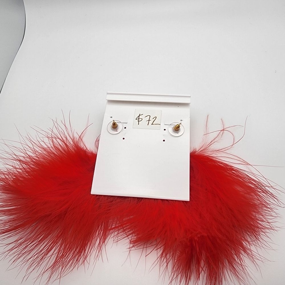 NWT Molly Phillips Multicolored Pom Pom & Red Feather Earrings - Picture 4 of 4